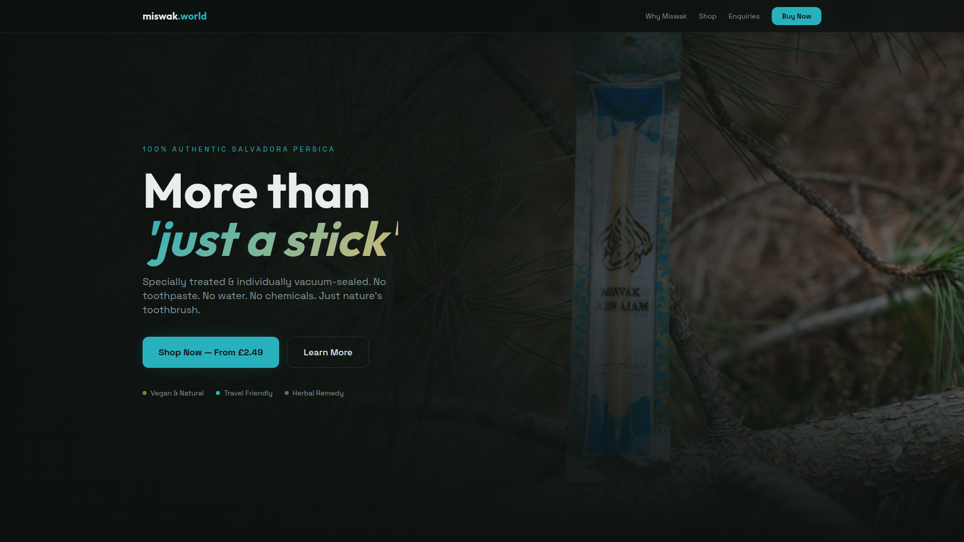 miswak.world - website design by Daniel Wright Custom responsive website design portfolio by Daniel Wright - miswak.world - E-commerce store for authentic Salvadora Persica miswak sticks